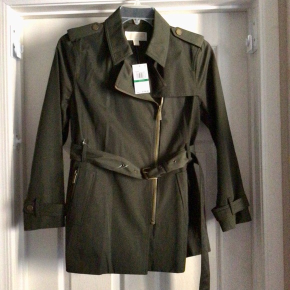 š„SALEš„ NEW MICHAEL KORS OLIVE TRENCH COAT P/L - Picture 1 of 3